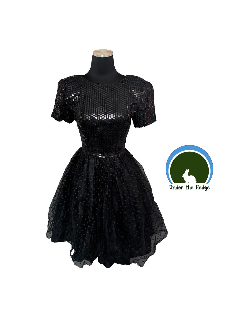 Vtg HW Collections Black Sequin Party Dress Sz 6 Whimsigoth Dark Coquette Formal